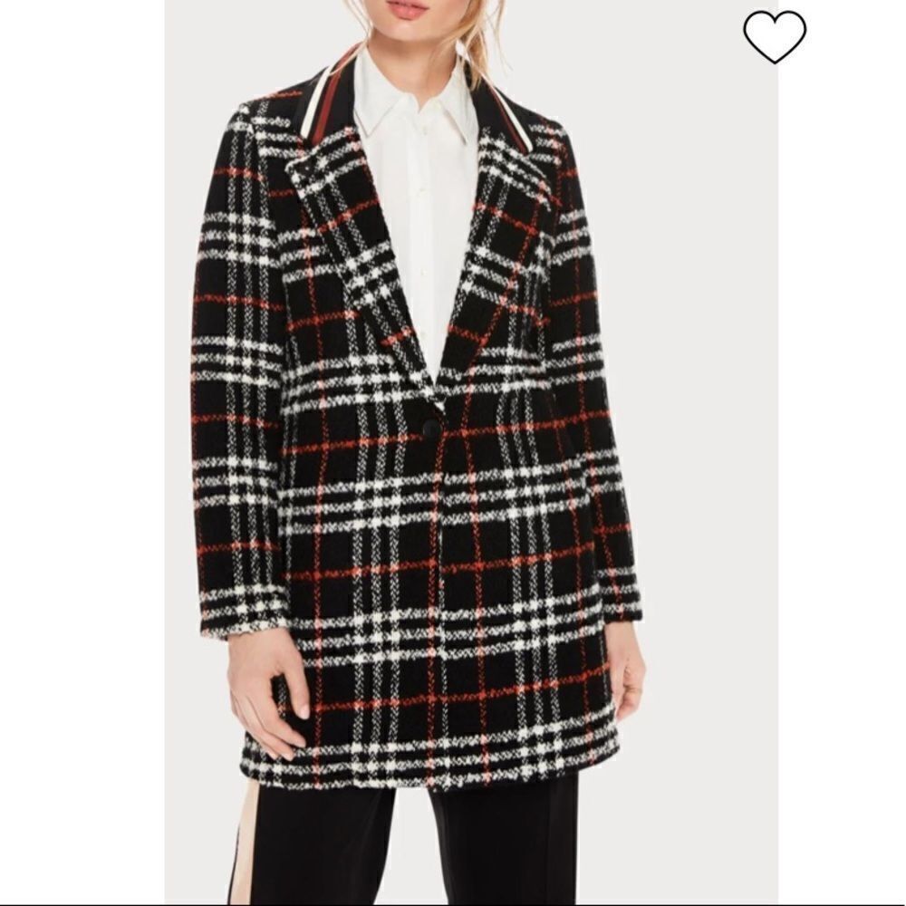 Scotch & Soda Contrast Collar Boucle Plaid Coat
